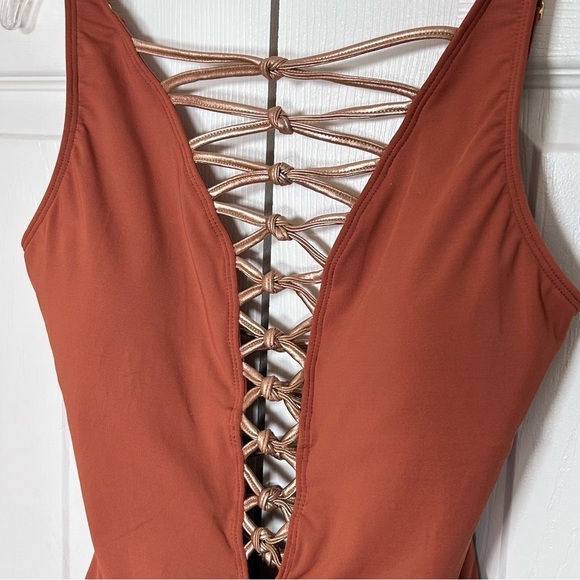 Bleu Rod Beattie Plunge One Piece Swimsuit Brown Gold - Picture 6 of 14